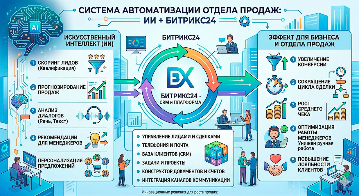 Схема автоматизации, когда все работает, как часы - отдел продаж, CRM и ИИ